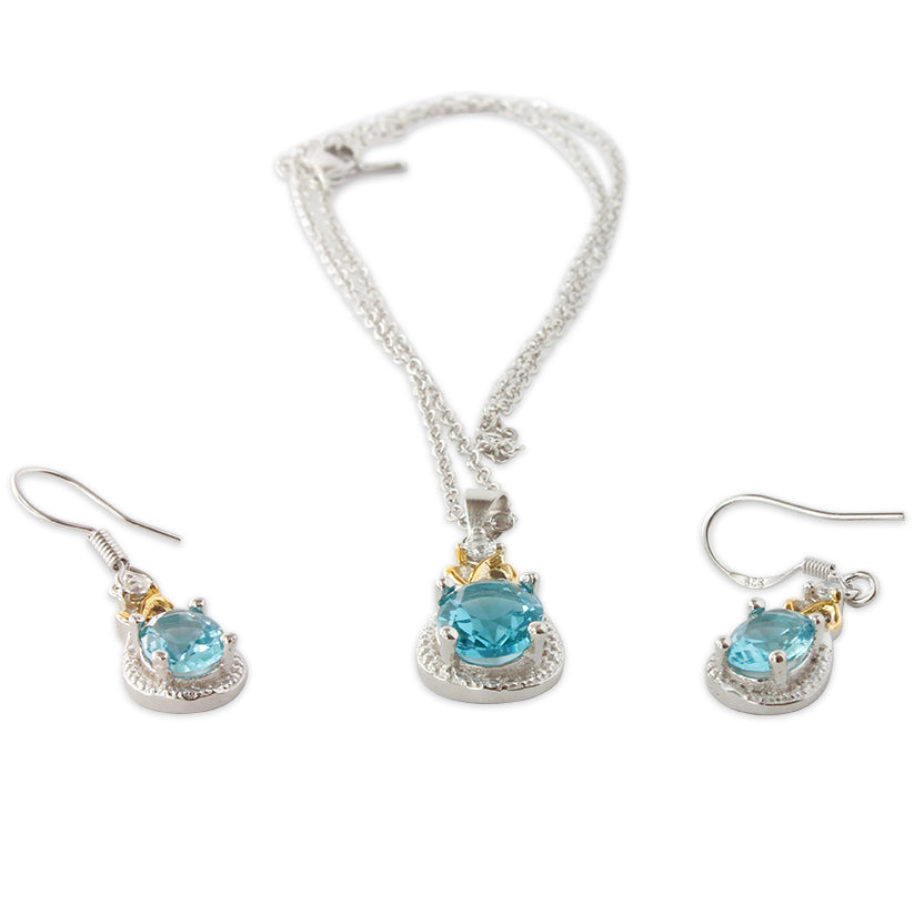 925 Sterling silver Water Drop Blue Stone Cubic zircon pendant and earring  set