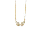14k Real Gold  Angel Wings Necklace Charm  Zircon Pendant