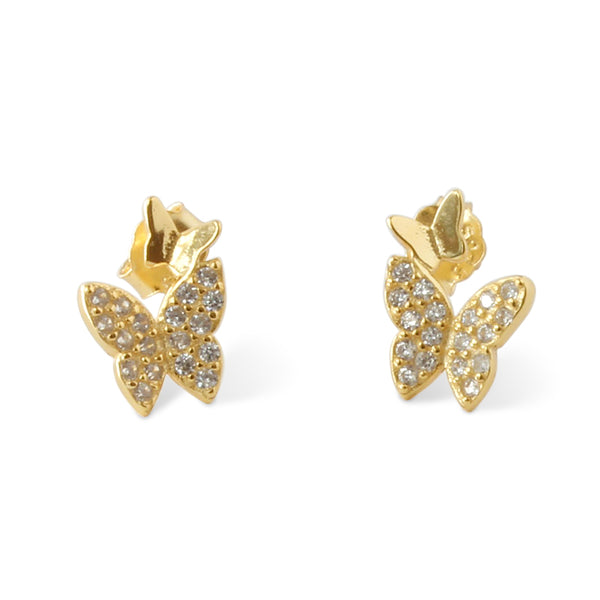 925 Sterling Silver Pavé Crystal Shiny Butterfly Stud Earrings Jewelry