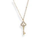925 Sterling Silver Pave Crystal Vintage 'Key' Pendant 14k Gold Plated Necklace Jewelry