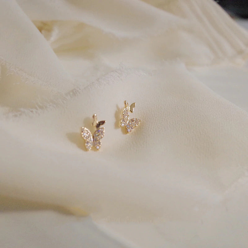 925 Sterling Silver Pavé Crystal Shiny Butterfly Stud Earrings Jewelry