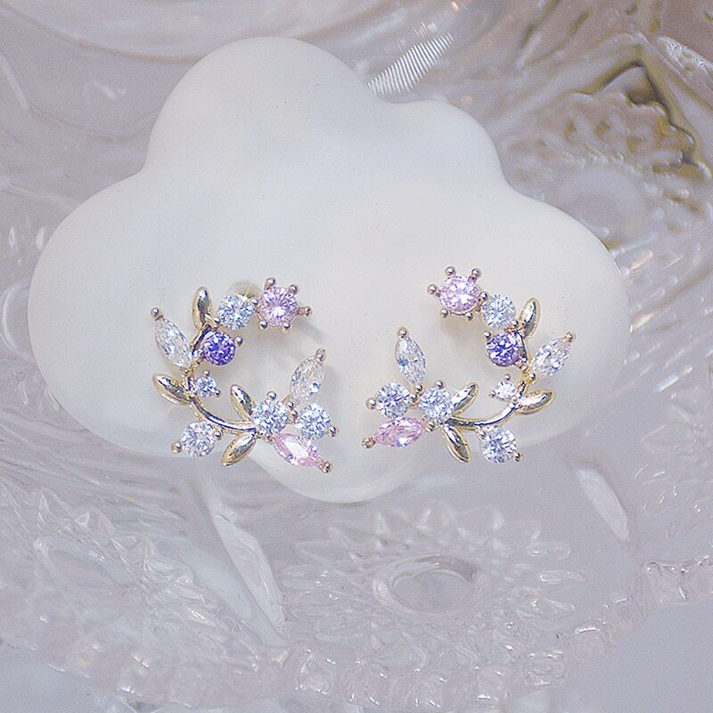 S925 Silver Exquisite Flower Zircon CZ Stud Earring Jewelry