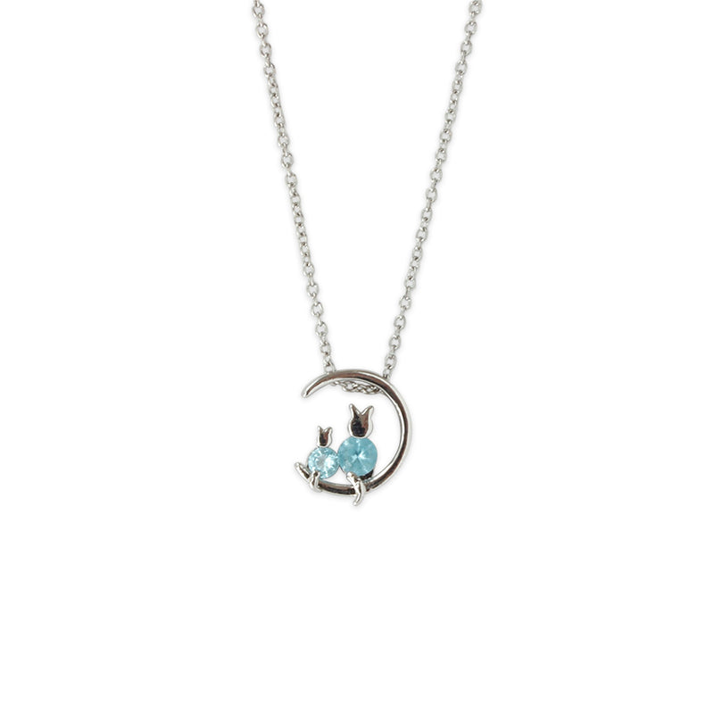 Blue Crystal Moon Cat 925 Sterling Silver Jewelry Chain pendant