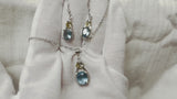 925 Sterling silver Water Drop Blue Stone Cubic zircon pendant and earring set